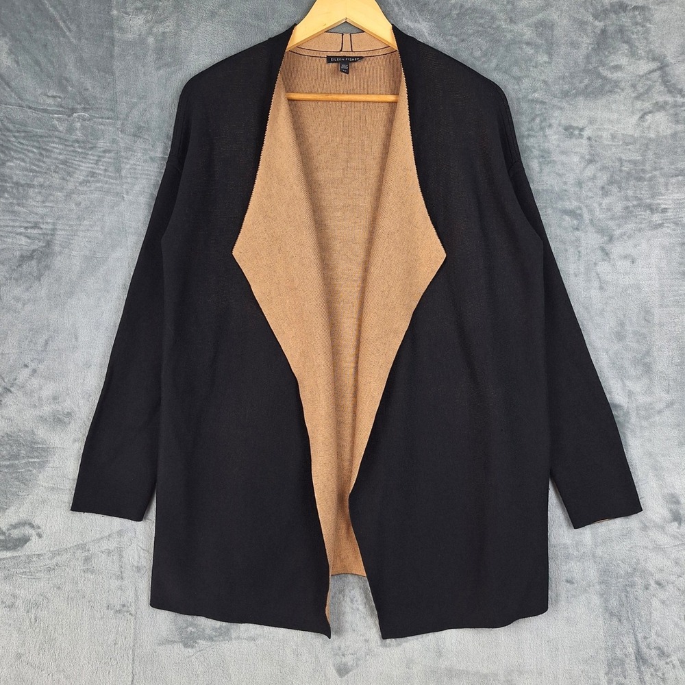 Eileen Fisher Cardigan Jacket Small Black Silk Blend Organic Preppy Quiet Luxury